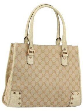 GUCCI GG Canvas Hand Bag Beige Gold 124260